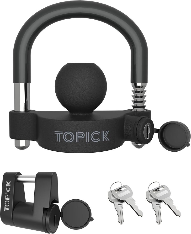 Topick Keyed Alike Trailer Coupler Lock Set, Trailer Lock Kit Include Universal Trailer Hitch Lock & Coupler Latch Lock, Heavy-Duty Anti-Theft Protection for 1-7/8", 2", 2-5/16" Couplers, All Black - Image 1